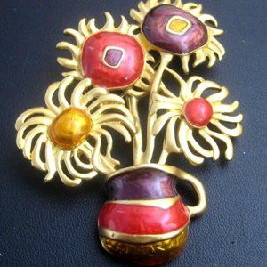 Vintage YSL YVES SAINT LAURENT 4 AVON SUNFLOWERS Van Gogh Enamel BROOCH PIN